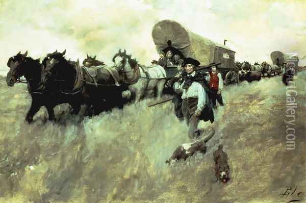 The Connecticut Settlers Entering the Western Reserve Oil Painting - Howard Pyle