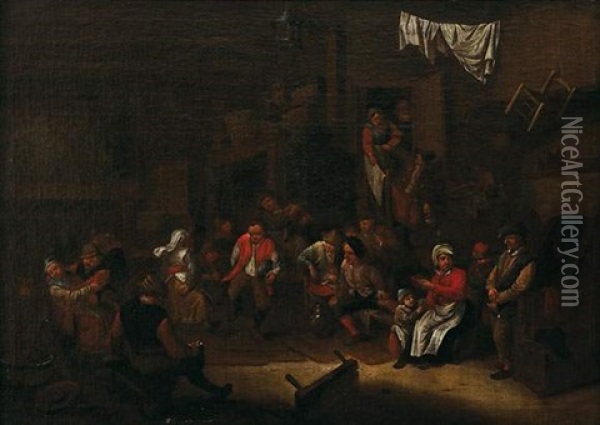 Scene De Taverne Avec Paysans Dansants Oil Painting - Jan Josef Horemans the Elder