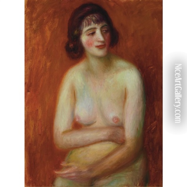 Nude With Orange Background Oil Painting - William Glackens