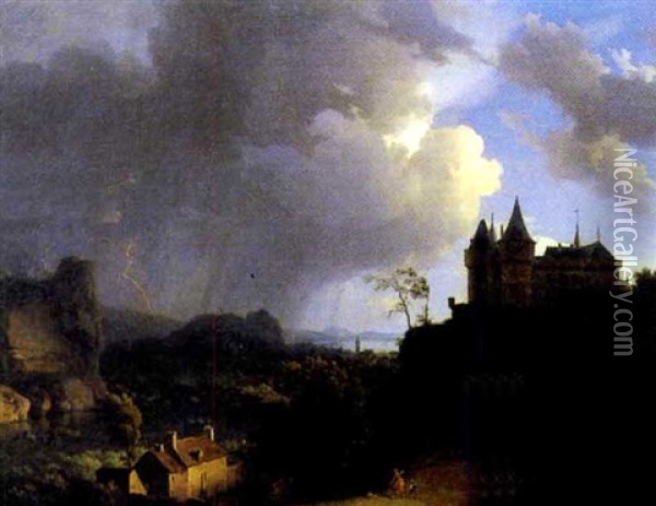 Chateau Fort Par Temps D'orage Oil Painting - Simon Mathurin Lantara