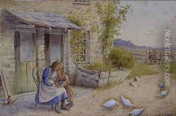 Figures Withducks Oil Painting - Frederick John Snell