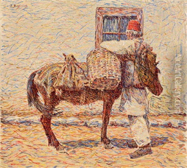 Ein Mann Mit Einem Esel Oil Painting - Spiro Bocaric