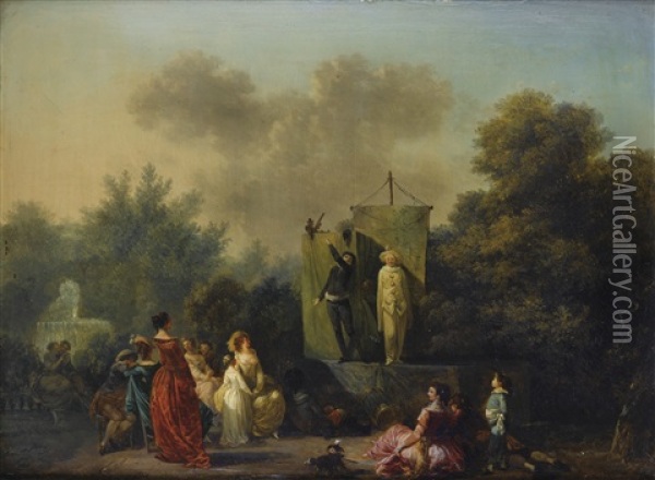 Parade Avec Pierrot, Scapin Et Arlequin Oil Painting - Nicolas Antoine Taunay