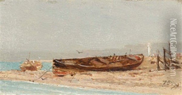 Barque Au Sec Oil Painting - Jean Baptiste Henri Durand-Brager