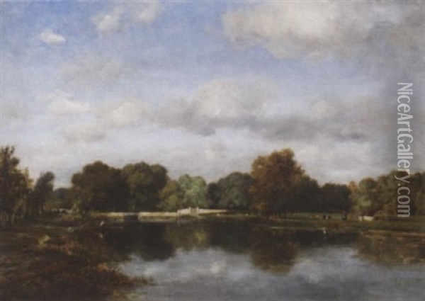 Kanallandschaft Auf Der Ile-de-france Oil Painting - Francois Auguste Ortmans
