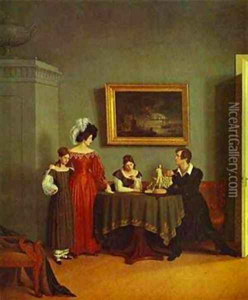 Self Portrait With Family Detail 1830 Oil Painting - Fedor Petrovich Tolstoy