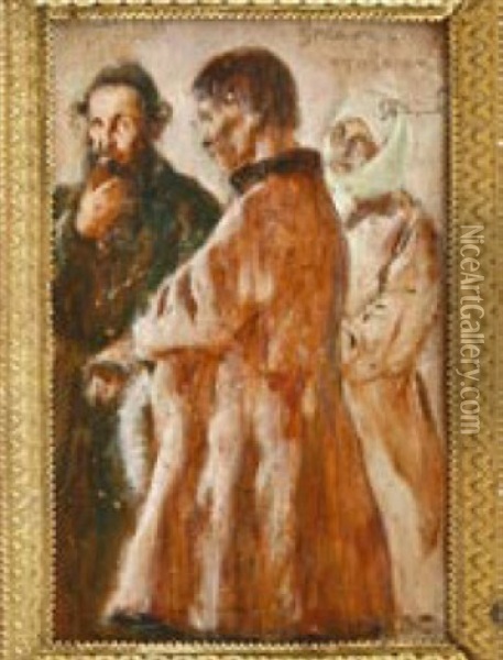 Rabbiner Im Gesprach Mit Einem Paar Oil Painting - Stanislaw Reichan