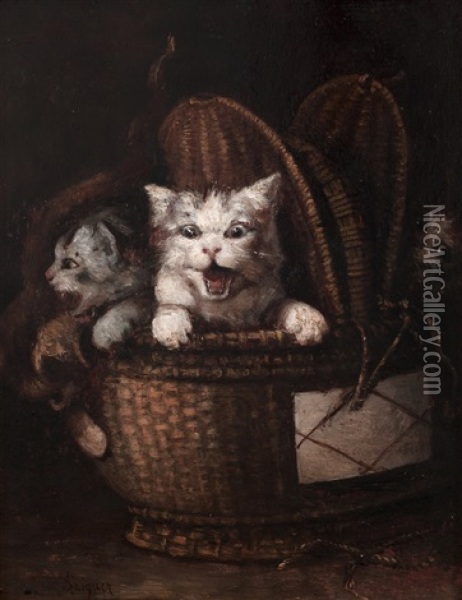 Gatitos En Una Cesta Oil Painting - Alejandro Seiquer