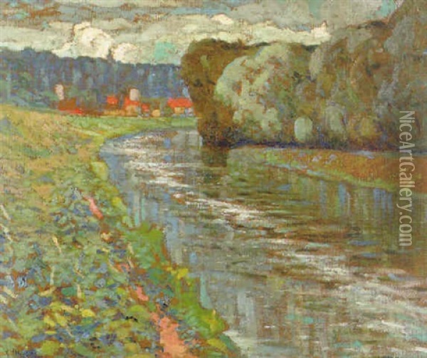 River Landscape Oil Painting - Alexandre Altmann