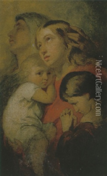Maria Met Kind Vergezeld Door Johannes De Doper En Elisabeth Oil Painting - Ary Scheffer