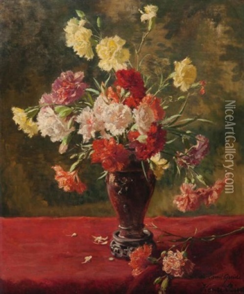 Vase D'oeillets Oil Painting - Henri Biva