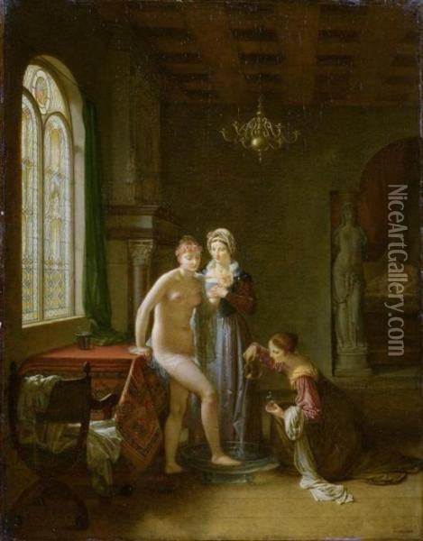 Toilette De La Mariee. Oil Painting - Jean-Baptiste Mallet