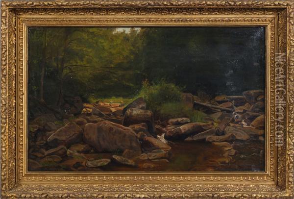 Scalp Level Landscape, Rocks Andstream In Forest Oil Painting - George Hetzel