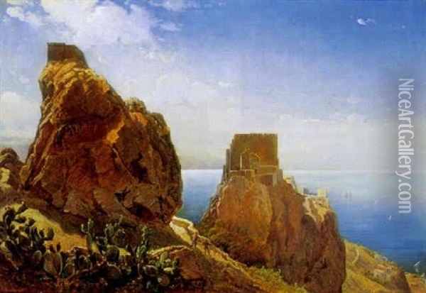 Udsigt Fra Scaletta Over Faro Di Messina Til Calabrien Oil Painting - Holger Henrik Herholdt Drachmann