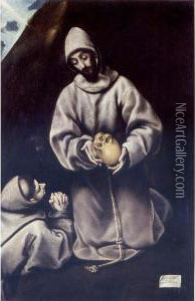 Saint Francis And Brother Leo In Meditation Oil Painting - El Greco (Domenikos Theotokopoulos)