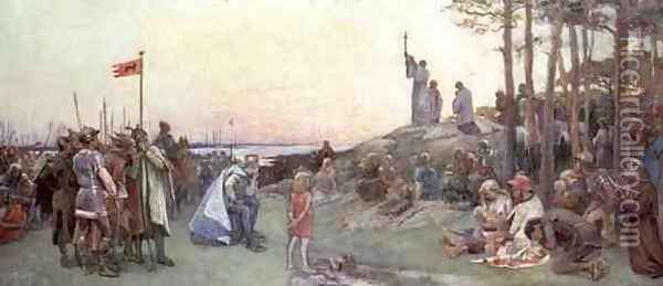 Ansgar Preaching Christianity, 1889 Oil Painting - Gustaf Olaf Cederstrom