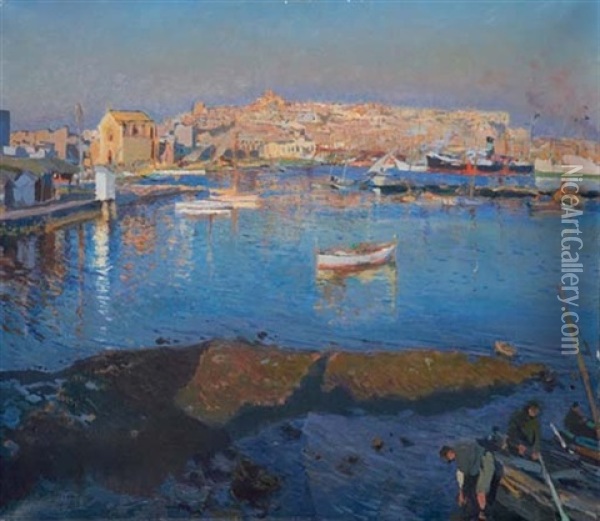 Puerto De Tarragona - Port Of Tarragona Oil Painting - Joaquin Mir Trinxet