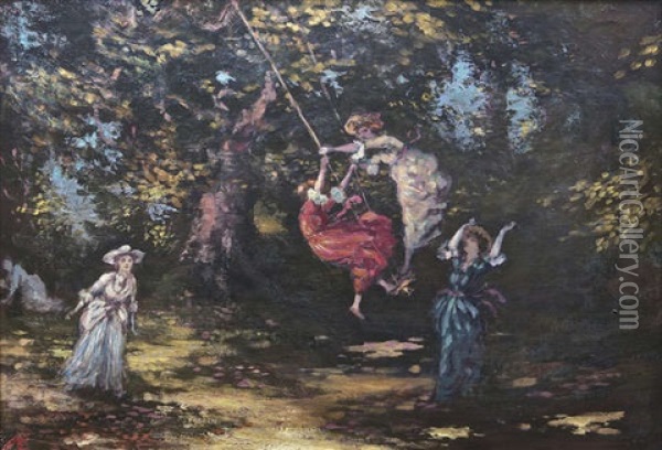 The Swing In The Woods Oil Painting - George Russell