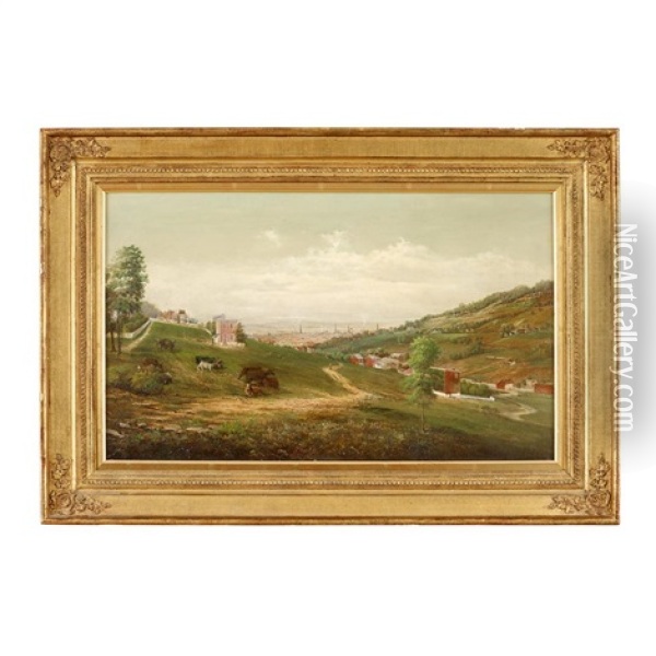 Panoramic View Of Reading, Pa, Most Likely Neversink Mountain Oil Painting - J. Heyl Raser