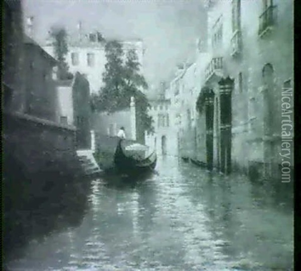 A Venetian Canal Oil Painting - Johannes Son