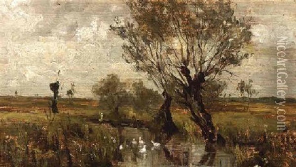 Enten Am Bachufer Unter Kopfweiden Oil Painting - Theodor Joseph Hagen