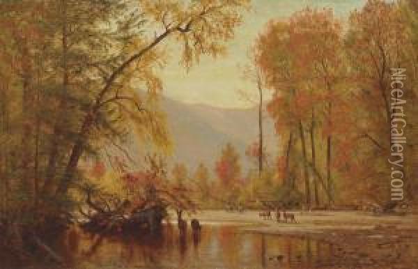 Autumn On The Delaware Oil Painting - Thomas Worthington Whittredge