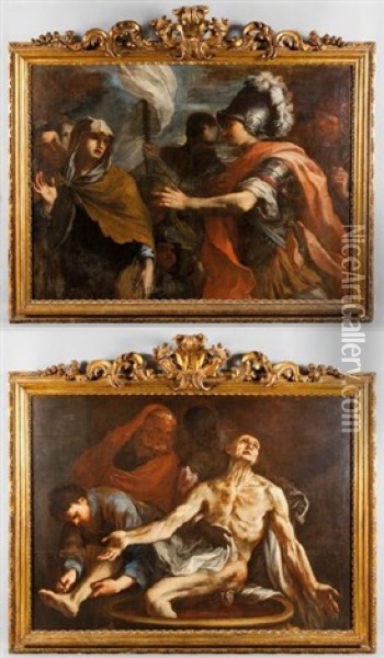 La Clemenza Di Scipione; La Morte Di Seneca Oil Painting - Antonio Molinari