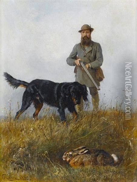 The Hunter Oil Painting - Carl Roux