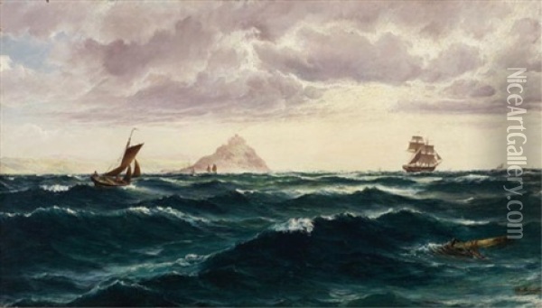 Sailing Vessels Off Shore Oil Painting - David James
