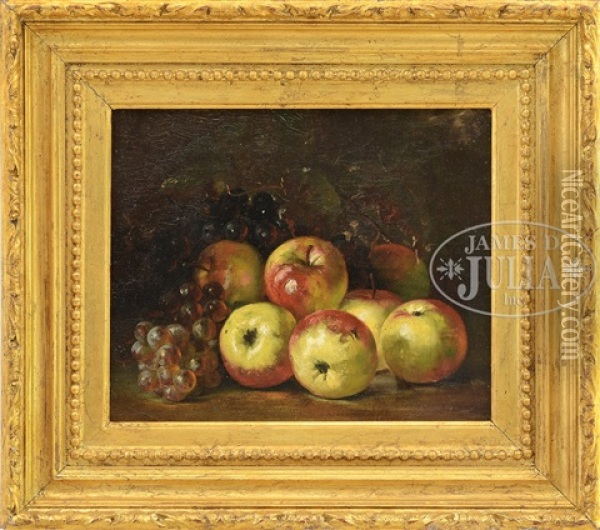 Still Life With Apples And Grapes Oil Painting - August Laux