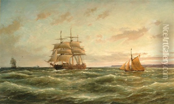 A Three-master And Other Sailing Boats On Sea Oil Painting - Cornelis Christiaan Dommelshuizen