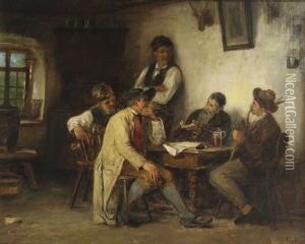 Bauern In Der Stube. Oil Painting - Rudolf Epp