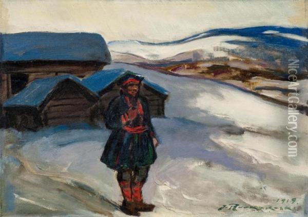 A Manfrom Lapland Oil Painting - Jalmari Ruokokoski