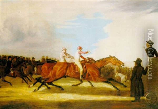 A Match Between Sir Charles Bunbury And Colonel Mellish At  Newmarket Oil Painting - Benjamin Marshall