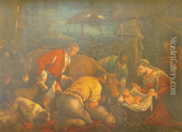 La Adoracion De Los Pastores Oil Painting - Jacopo dal Ponte Bassano