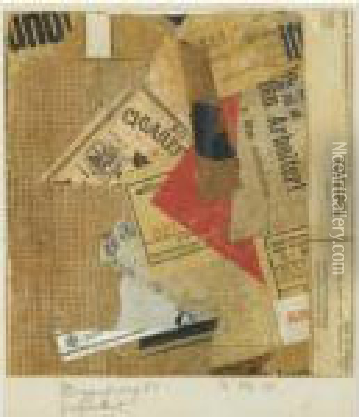 Merzzeichnung 85 Zickzackrot (merzdrawing 85 Zig-zag Red) Oil Painting - Kurt Schwitters