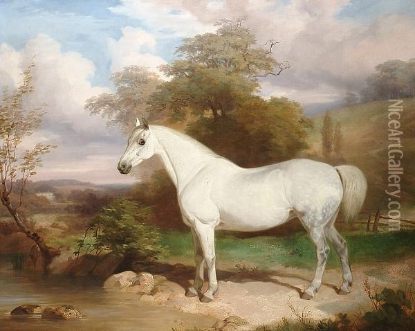 A Grey Mare In An Extensive Landscape Oil Painting - Charles Bilger Spalding