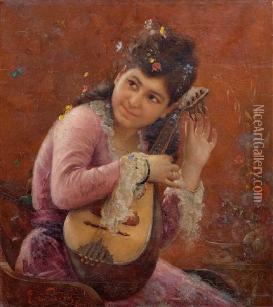 Jeune Femme Et Mandoline, Capri Oil Painting - Edmond Jean de Pury