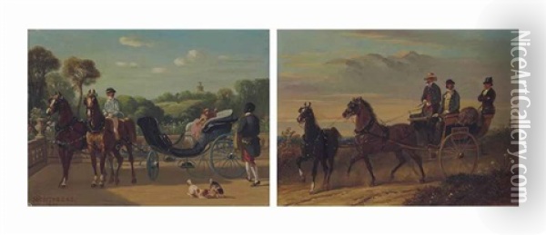 La Caleche; Et Le Phaeton (2 Works) Oil Painting - Henri d'Ainecy Montpezat