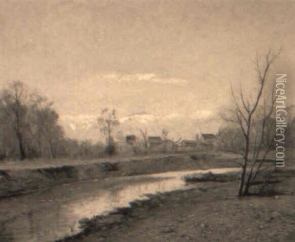 River Landscape In Winter Oil Painting - Joseph Kleitsch