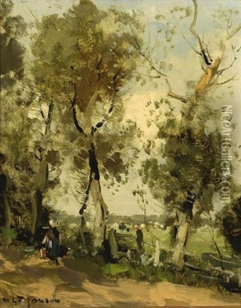 A Milk Maid In A Landscape Oil Painting - Willem George Frederik Jansen