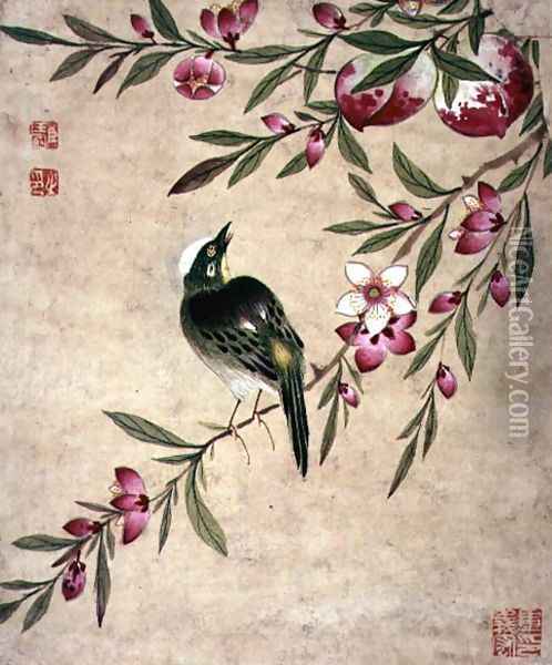 One of a series of paintings of birds and fruit, late 19th centur Oil Painting - Guoche Wang