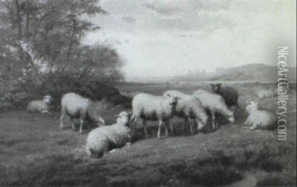 Herder And Flocks Oil Painting - Jef Louis Van Leemputten