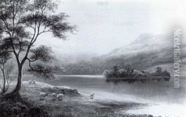 Rydal Lake; Grasmere Lane, Westmorland, A Pair Oil Painting - William Mellor