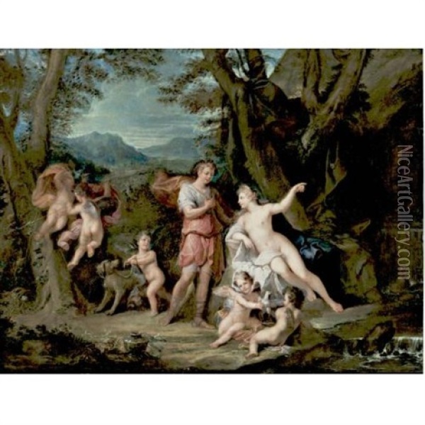 Venus And Adonis Oil Painting - Louis de Boulogne the Younger