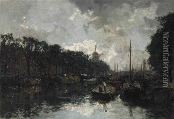 A View Of Delfshaven, Rotterdam Oil Painting - Johan Hendrik van Mastenbroek