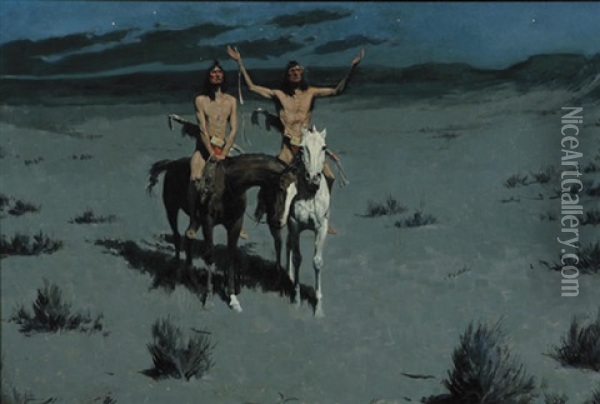 Pretty Mother Of The Night-white Otter Is No Longer A Boy Oil Painting - Frederic Remington