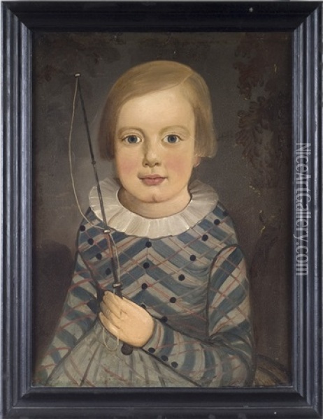 Portrait Of A Child In Striped Shirt, Holding A Whip Oil Painting - William Matthew Prior