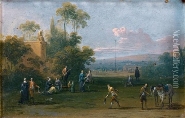 Rejouissances Villageoises Devant Des Palais Classiques (pair) Oil Painting - Jacob Van Der Ulft