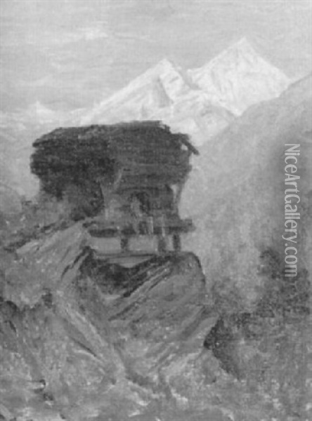 Speicher Vor Bergkulisse Im Abendrot Oil Painting - Albert Henri John Gos